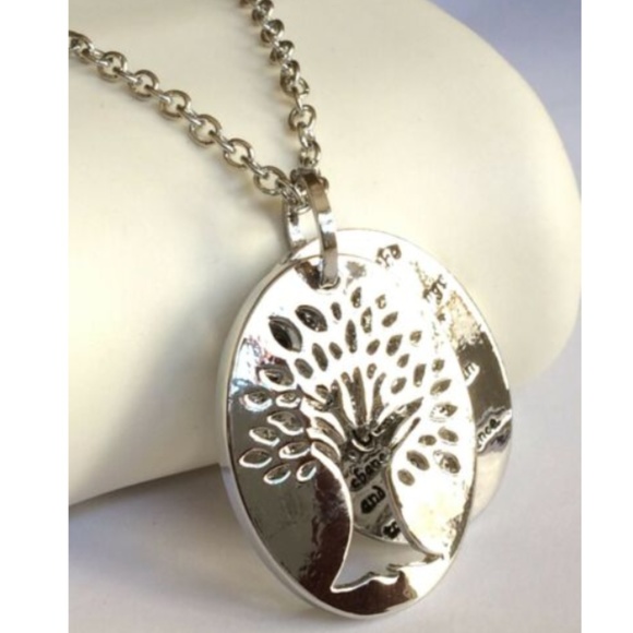 Silver Tree of Life Necklace Serenity Prayer 18-20" Plated AA NA Yoga - Picture 3 of 8